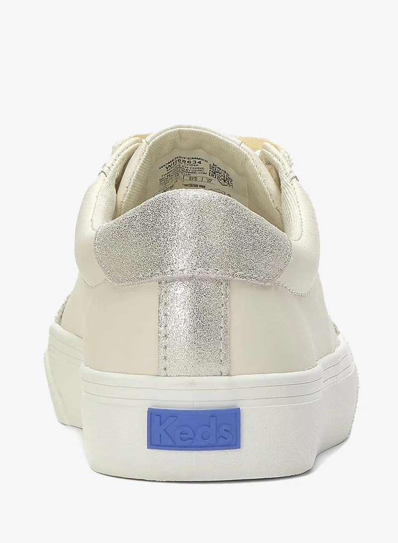 Keds Keds Women's Jump Kick T-Toe Lace Up Leather/Glitter Suede Casual Sneaker Beige